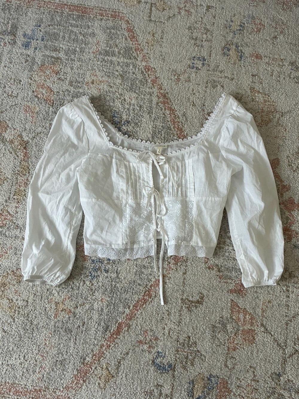 Self Esteem White Boho Peasant Top - Size Small